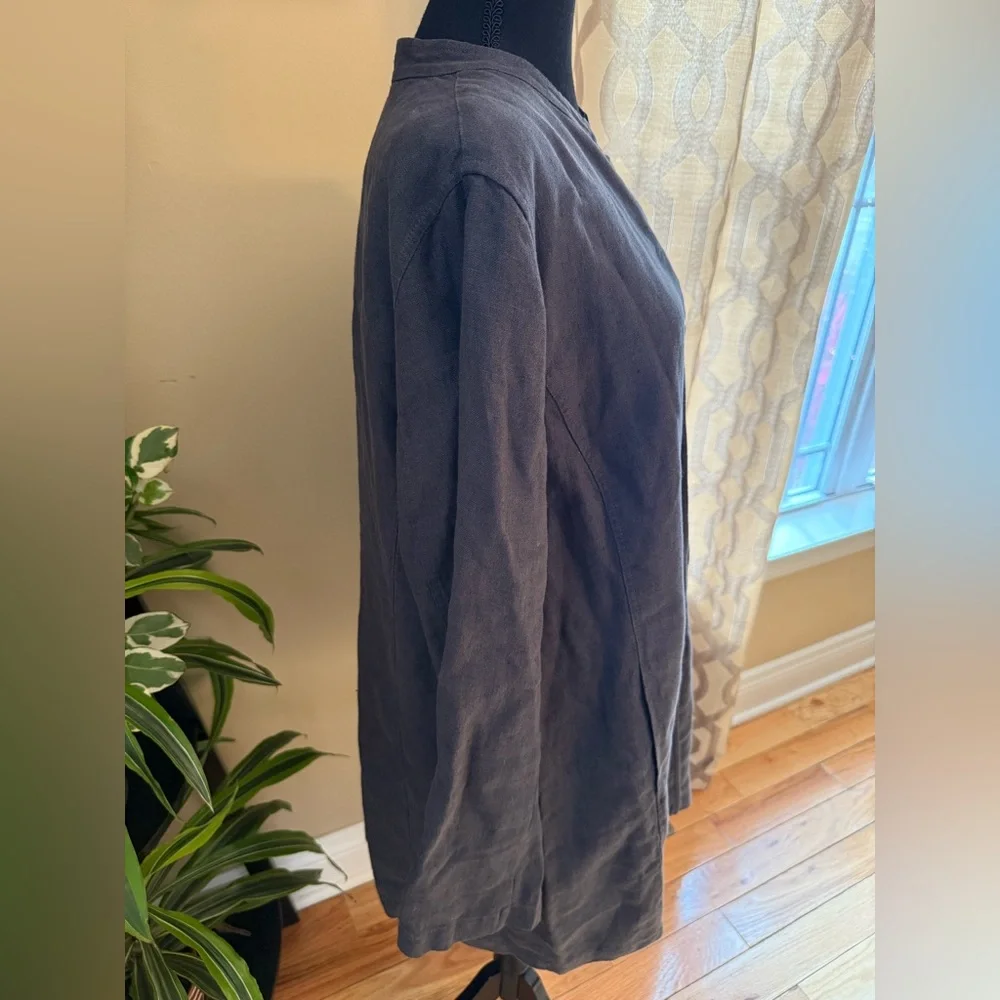 Eileen Fisher 100% Linen Heavy Long Lagenlook  Jacket Women’s Size XL Dark Gray - Picture 2 of 10
